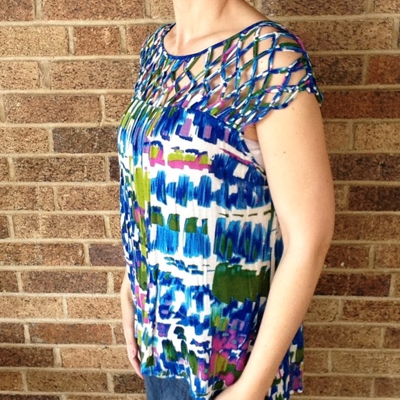 PLENTY TRACY REESE lattice yoke top anthro S M (D5 - Picture 4 of 6